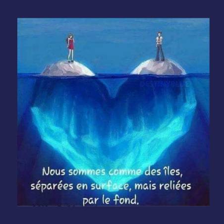 Image représentant un homme et une femme sur un iceberg, séparés de manière visible mais dont la pointe du coeur de l'iceberg se rejoint par le fond